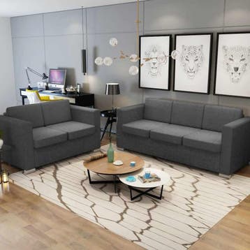 vidaXL 2-delig Bankstel stof donkergrijs, Verzenden, 150 tot 200 cm, Nieuw, Stof