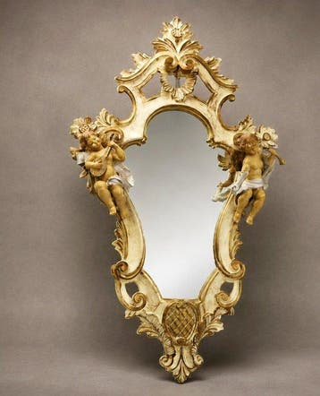 Spiegel - Hars, Composiet, Glas - rococo met engeltjes, Antiek en Kunst