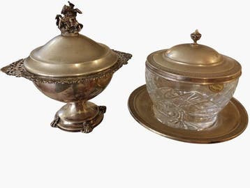 Suikerkom (2) - kristal en zilverplaat, pewter