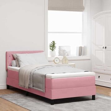 vidaXL LED Box Spring Bed met matras met LED Roze 90 x 190, Verzenden, Nieuw, Eenpersoons, Stof