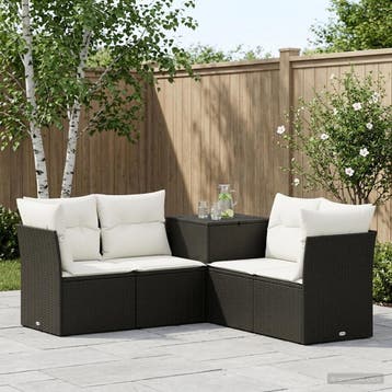 vidaXL Bankstel 5 st Zwart en Cream Wit Poly Rattan en Staal, Verzenden, Nieuw