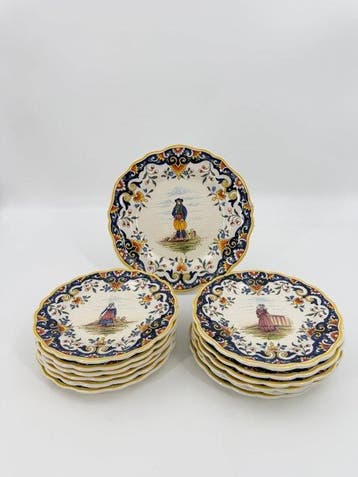 Dessertservies (13) - Aardewerk, Keramiek - Faience borden