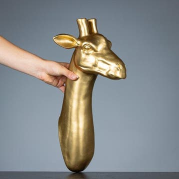 sculptuur, Giraf als wandbord in goudkleur - 500 mm - Hars -