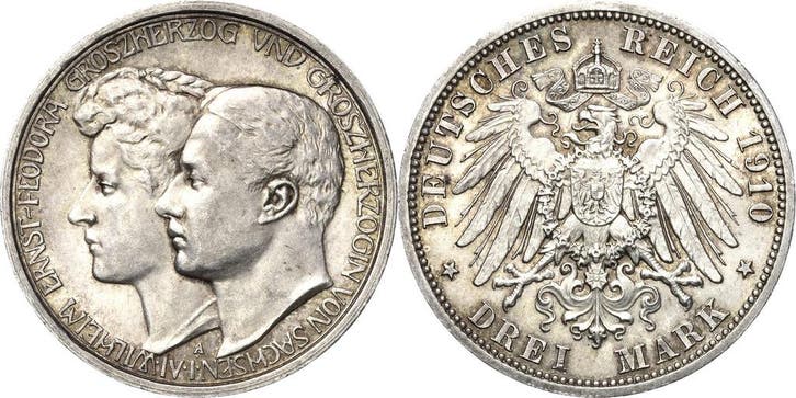 3 Mark 1910 Sachsen-weimar-eisenach Wilhelm Ernst 1901-1918, Postzegels en Munten, Munten | Europa | Niet-Euromunten, Verzenden