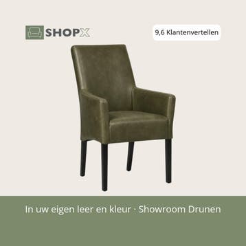 Leren eetkamerstoel Just met armleuning - Vintage Olive, Huis en Inrichting, Overige kleuren, Bohemian, Eigentijds, Klassiek, Retro, Romantisch, Scandinavisch