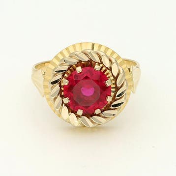 Ring - 18 karaat Geel goud - Robijn, Nieuw