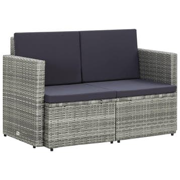 vidaXL Tuinbank 2-zits met kussens poly rattan grijs, Tuin en Terras, Verzenden, Nieuw