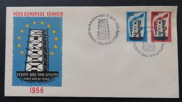Nederland 1956 - FDC E27, Europazegels - met attest H., Gestempeld