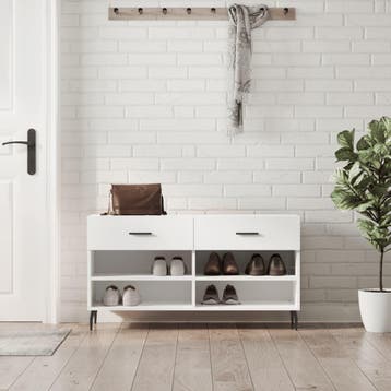 vidaXL Schoenenbank 102x35x55 cm bewerkt hout hoogglans wit, Verzenden, Nieuw