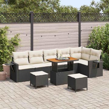 vidaXL Tuinbankenset 11 st Zwart en Crème poly rattan, Verzenden, Nieuw, Rotan, Meer dan 8 zitplaatsen