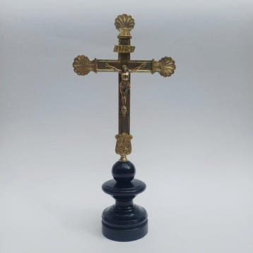 Biedermeier Kruis - Gegoten messing - 1850-1900 - Kruisbeeld