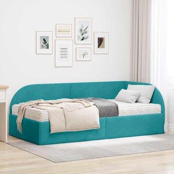 vidaXL Hoekbedframe met Matras 2 st Turquoise 80 x 200 cm, Verzenden, Nieuw, Eenpersoons, Stof