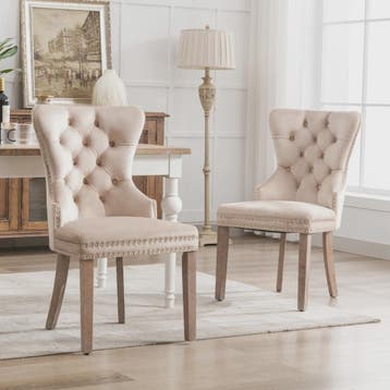 Set van 2 Luxe Fluwelen Eetkamerstoelen met Knopen en Houten, Verzenden, Nieuw