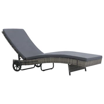 vidaXL Ligbed met wielen en kussen poly rattan antraciet, Verzenden, Nieuw