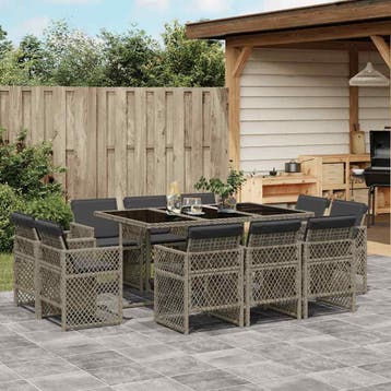 vidaXL 11-delige Tuinset met kussens poly rattan grijs, Verzenden, Nieuw, Meer dan 8 zitplaatsen, Tuinset