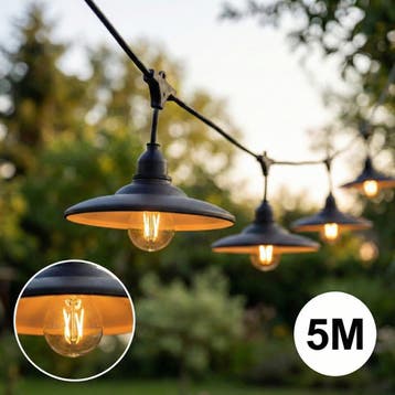 Complete Prikkabel met 5x lampenkappen | 5 Meter, Ophalen of Verzenden, Nieuw, 50 tot 250 watt, Hanglamp