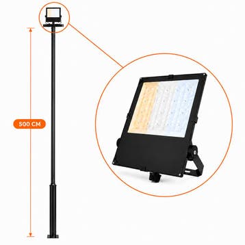 Lichtmast incl. industriële bouwlamp / verstraler | 500CM, Staande lamp, Nieuw, Ophalen of Verzenden, Netvoeding