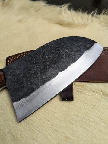 Handcrafted carbon steel full Tang cleaver with a rosewood