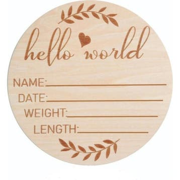 Geboorte aankondiging houten cirkel Hello World, Verzenden, Nieuw, Feestartikel, Geboorte of Huwelijk