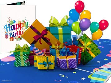 Happy Birthday Verjaardagskaart met Cadeautjes en Ballonn..., Verzenden, Nieuw