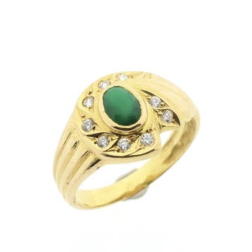 19,2 Krt. Gouden ring met smaragd en zirconia., 18 tot 19, Gebruikt, Ophalen of Verzenden, Met edelsteen