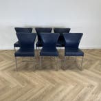 complete set van 6 eetkamerstoelen,  blauw leder Nieuw, Ophalen of Verzenden, Nieuw, Leer