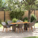 vidaXL Tuin eettafelset met kussen 7 pcs Grijs poly rattan, Verzenden, Nieuw, Rotan, 7 zitplaatsen