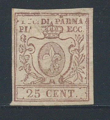 Italiaanse oude staten - Parma - 25 c. bruno lilla nr. 10, Postzegels en Munten, Gestempeld