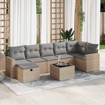 vidaXL 8-delige Loungeset met kussens poly rattan beige, Verzenden, Nieuw, 8 zitplaatsen, Loungeset