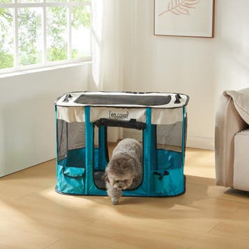 [en.casa] Hondenbox Mörbylånga 90x70x60 cm blauw en beige, Dieren en Toebehoren, Verzenden, Nieuw