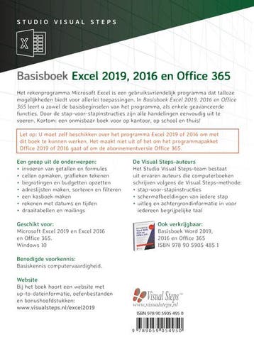 Basisboek Excel 2019,2016 en Office 365 9789059054950, Verzenden, Zo goed als nieuw, Studio Visual Steps