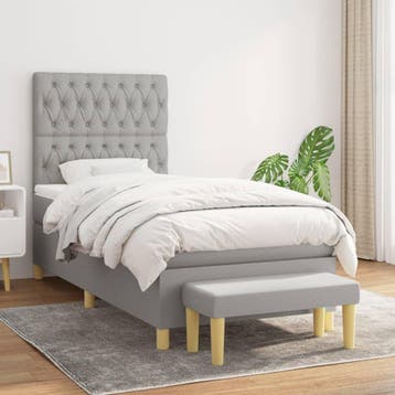 vidaXL Boxspring met matras stof lichtgrijs 100x200 cm, 100 cm, Eenpersoons, Verzenden, Nieuw