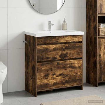 vidaXL Badkamer onder wastafel kast Gerookt eiken 78,5 x, Verzenden, Nieuw