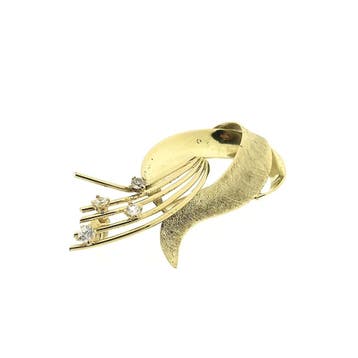 Gouden abstracte broche met glaskristal, Gebruikt, Ophalen of Verzenden, Met edelsteen, Goud