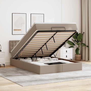 vidaXL Bed poef met matrassen en LEDs 140x190cm kunstleer, Overige materialen, Bruin, Verzenden, Nieuw