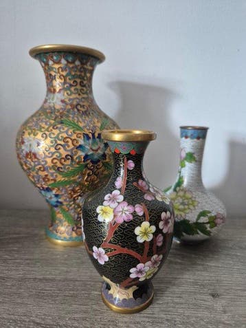 Vaas (3) - cloisonné vaas - Verguld messing - cloisonné-vaas