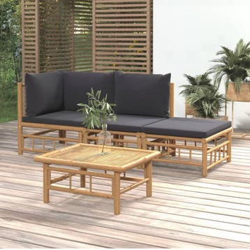 vidaXL 4-delige Loungeset met kussens bamboe donkergrijs, Verzenden, Nieuw, Hout, Loungeset