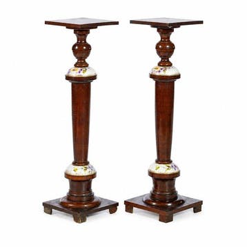 Antiek Kolom (2) - 1850-1900 - Zeldzaam hout met porselein