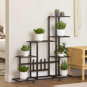 vidaXL Bloemenstandaard met wielen 94,5x25x92,5 cm metaal, Tuin en Terras, Verzenden, Nieuw