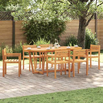 vidaXL 7-delige tuinset van massief acaciahout, Verzenden, Nieuw, Hardhout, Tuinset