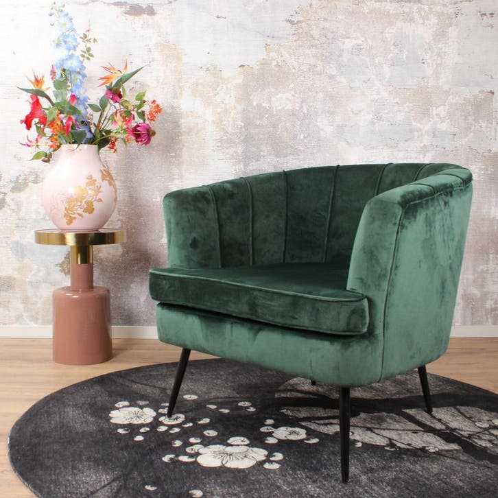 Norah fauteuil velvet donkergroen, Huis en Inrichting, Stoelen, Nieuw, Ophalen of Verzenden