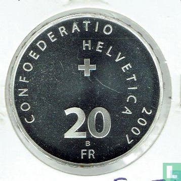 Zwitserland 20 franc 2007 (PROOF) Munot castle at Schaff..., Verzenden, Overige landen, Losse munt, Zilver
