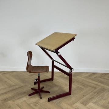complete set 10x schooltekentafel en 10x stoel , beuken -, Ophalen of Verzenden, Gebruikt, Bruin, Hout