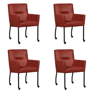 Set van 4 Leren eetkamerstoelen Lucky - Vintage Burgundy, Ophalen of Verzenden, Nieuw, Leer