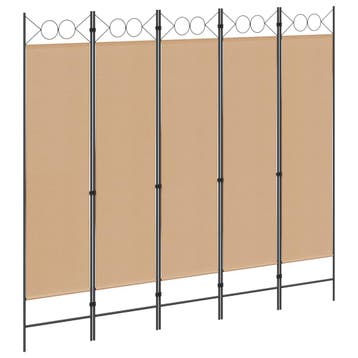 vidaXL 5-Panel Room Divider Beige 200 x 180 cm Stof, Huis en Inrichting, Woonaccessoires | Kamerschermen, Verzenden, Nieuw
