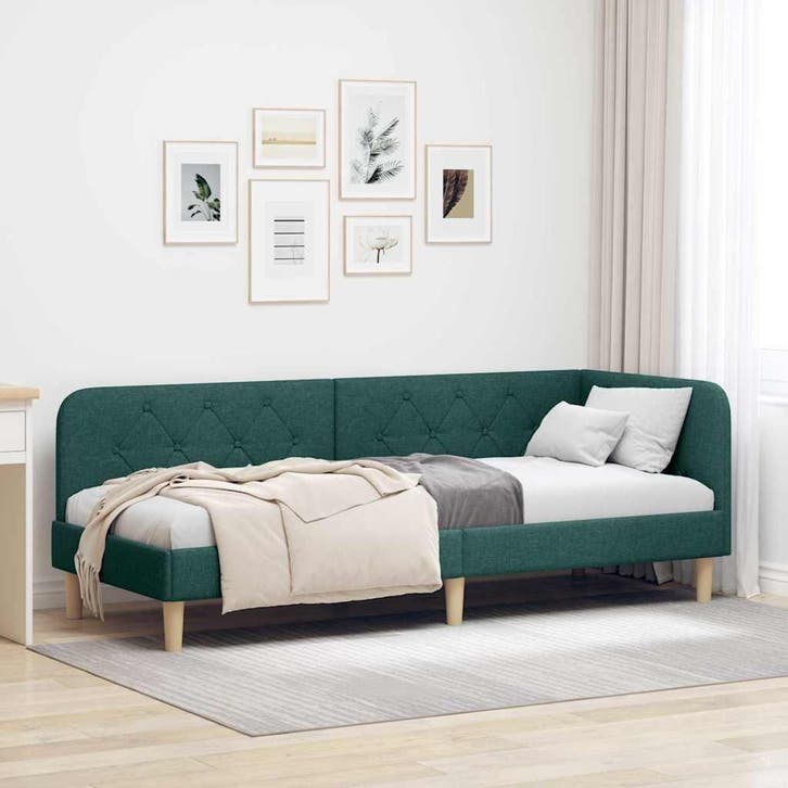 vidaXL Hoekbedframe Donkergroen 80 x 200 cm Stof, Huis en Inrichting, Slaapkamer | Bedden, Groen, Nieuw, Stof, Verzenden