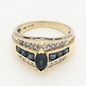 Ring - 10 kt. Geel goud - Diamant - Saffier, Sieraden, Tassen en Uiterlijk, Ringen, Nieuw