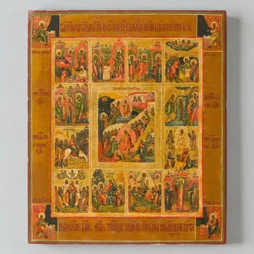 Icoon - Feestdagensicoon Opstanding - Christus afdaling in, Antiek en Kunst
