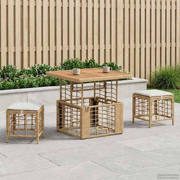 vidaXL Tuin eettafelset 3 st Natuur en Wit Poly Riet en, Tuin en Terras, Verzenden, Nieuw, Rotan, 3 zitplaatsen