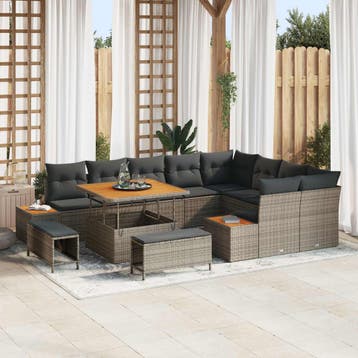 vidaXL Tuinbankenset 12 st 11-Aantal zitplaatsen Grijs, Verzenden, Nieuw, Rotan, 2 zitplaatsen
